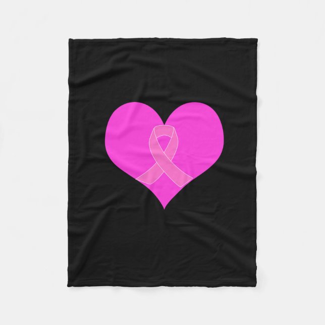 Pink Ribbon & Heart Breast Cancer Charity Design Fleece Blanket (Front)