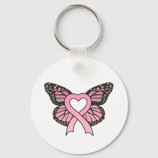 Pink Ribbon Heart Butterfly Keychain