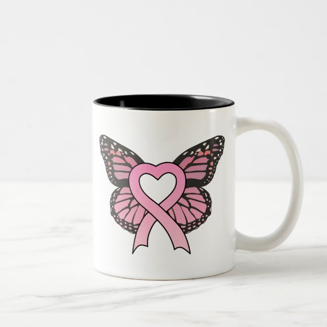 Pink Ribbon Heart Butterfly Mug (Right)