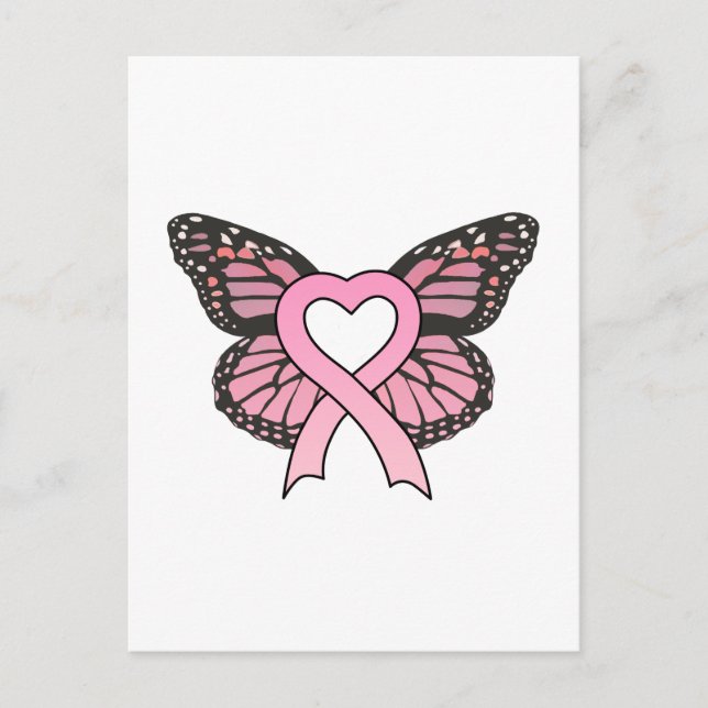 Pink Ribbon Heart Butterfly Postcard (Front)