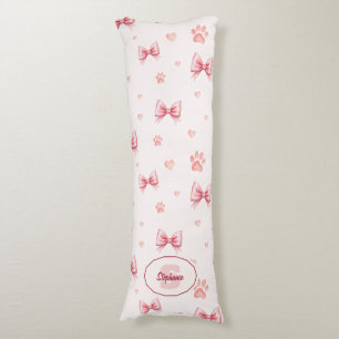 Pink Ribbon, Heart & Paw Print Pattern - Soft Pink Body Cushion