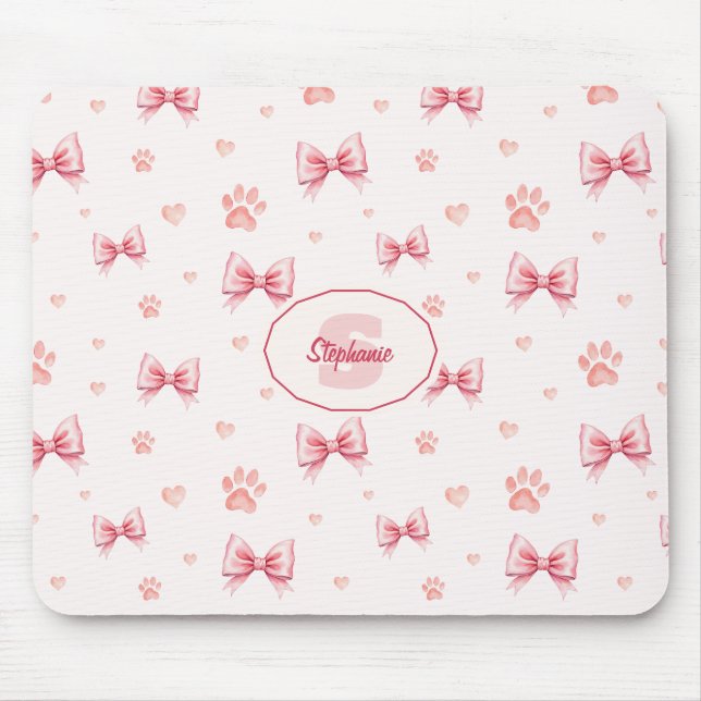 Pink Ribbon, Heart & Paw Print Pattern - Soft Pink Mouse Pad (Front)