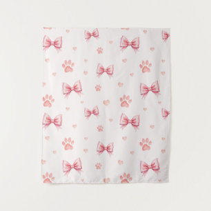 Pink Ribbon, Heart & Paw Print Pattern - Soft Pink Tapestry