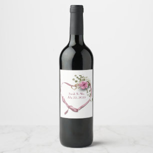 Pink Ribbon Heart with Rose Wine Label