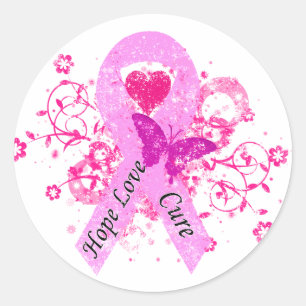 Pink Ribbon Hope Love Cure Classic Round Sticker