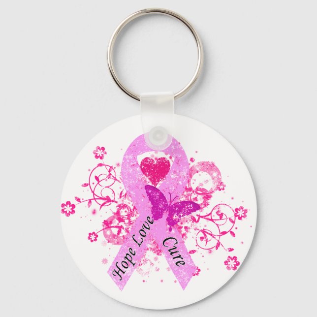 Pink Ribbon Hope Love Cure Key Ring (Front)