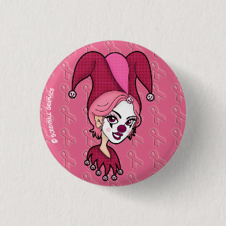 Pink Ribbon Jester Button (Small)
