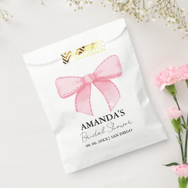 Pink Ribbon Knot Bridal Shower , Wedding Party Favour Bags (Sealed)