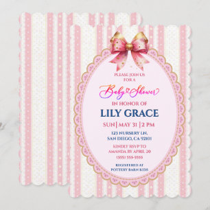 Pink Ribbon & Lace Baby Shower Invitation