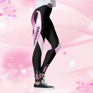 Pink Ribbon Ladies Personalise Black Leggings