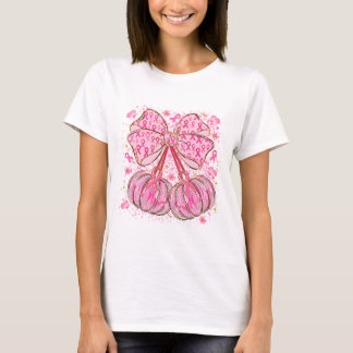 Pink Ribbon Leopard Pumpkin Coquette Bow Support T-Shirt