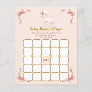 Pink Ribbon Little Lamb Baby Shower Bingo Game