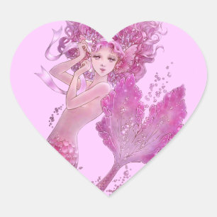 Pink Ribbon Mermaid Heart Sticker