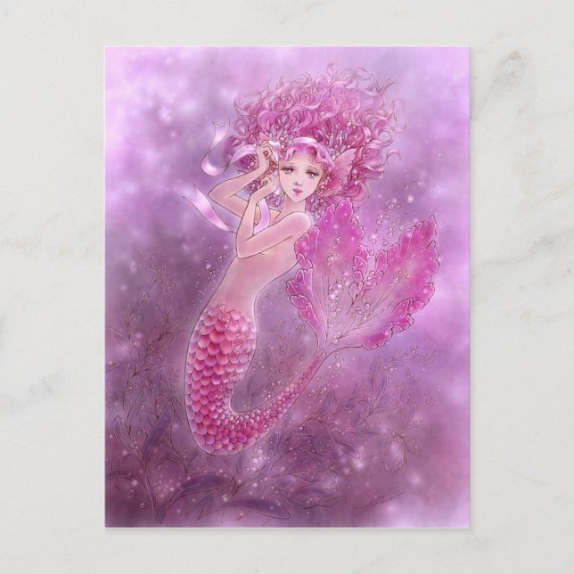 Pink Ribbon Mermaid Postcard (Front)