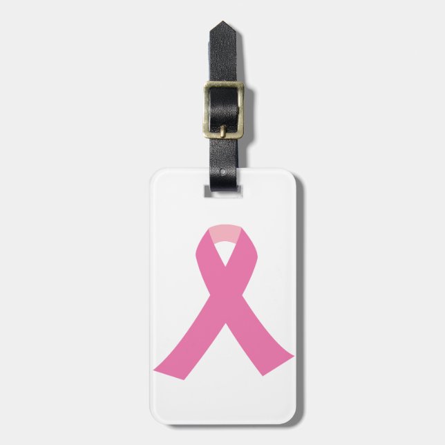 Pink ribbon of breast cancer awareness luggage tag (Front Vertical)