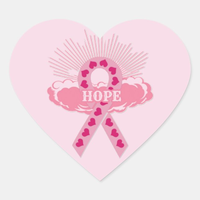Pink Ribbon Of Hope Heart Stickers (Front)