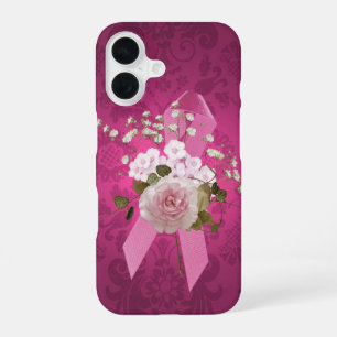 Pink Ribbon on Magenta Damask iPhone 16 Case