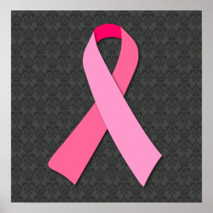 Pink Ribbon on Medium Damask Poster