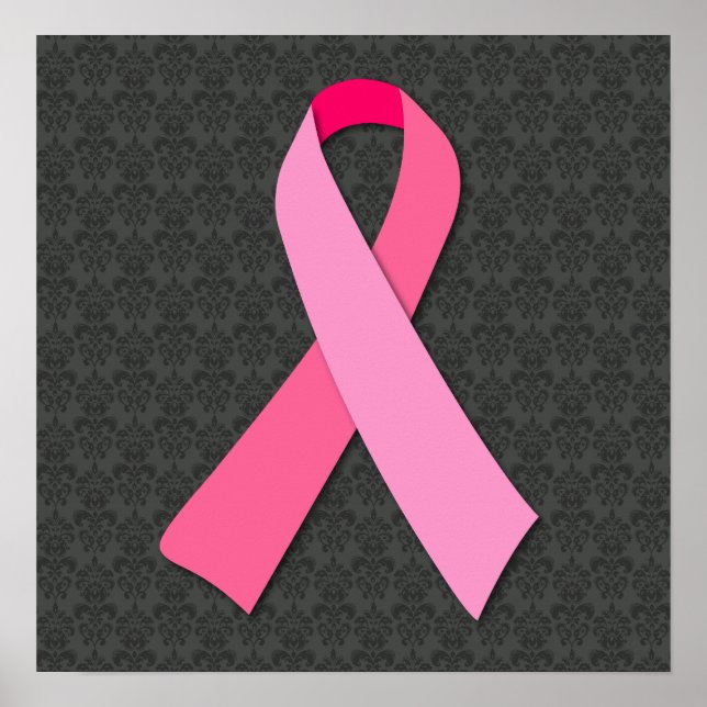 Pink Ribbon on Medium Damask Poster (Front)