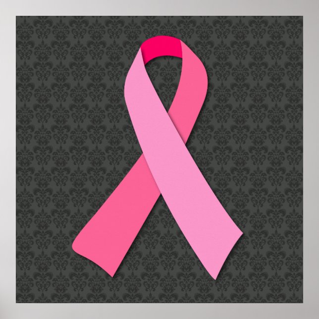 Pink Ribbon on Medium Damask Poster (Front)