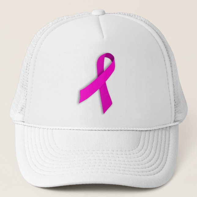 Pink Ribbon on White Mesh Cap -Breast Cancer Aware (Front)