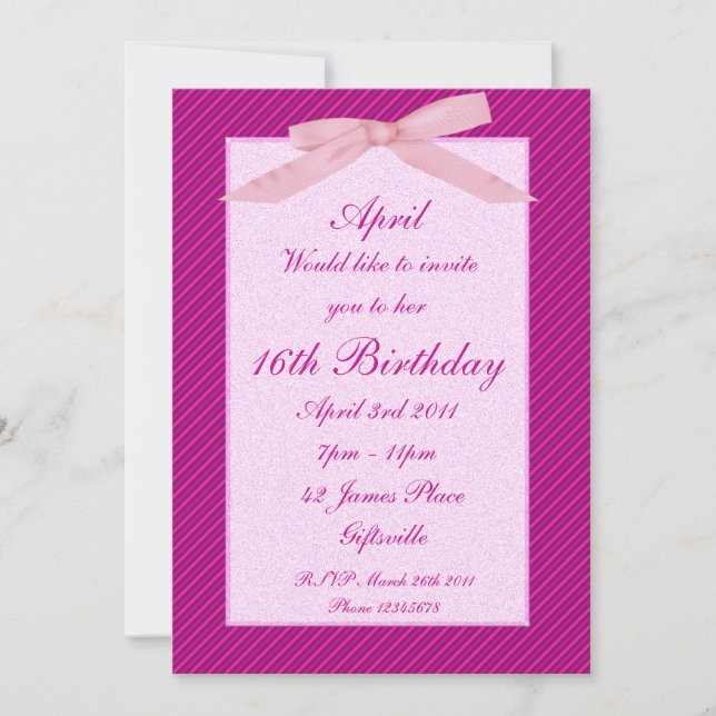Pink  Ribbon Party Invitation (Front)