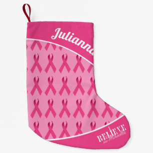 Pink Ribbon Pattern I Believe in Miracles Small Christmas Stocking