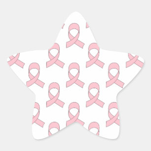 Pink Ribbon Pattern Star Sticker