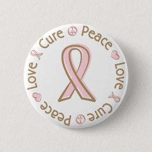 Pink Ribbon Peace Love Cure Breast Cancer 6 Cm Round Badge