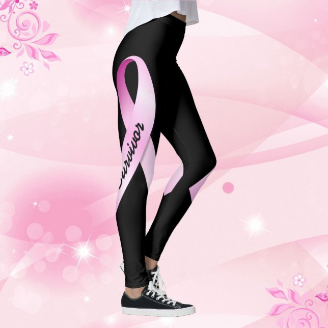 Pink Ribbon Personalise Name Breast Cancer Support Leggings (Creator Uploaded)