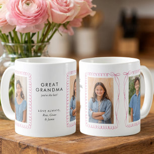 Pink Ribbon Photo Frames Editable Great Grandma  Coffee Mug