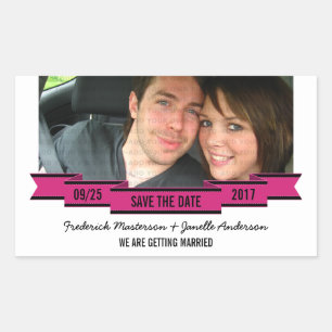 Pink Ribbon Photo Save the Date Stickers