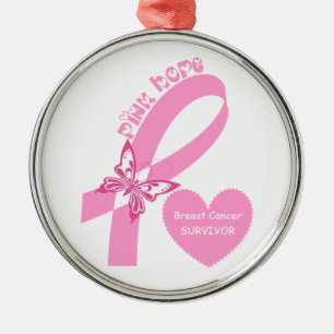 Pink Ribbon Pink Hope Breast cancer awareness Metal Tree Decoration