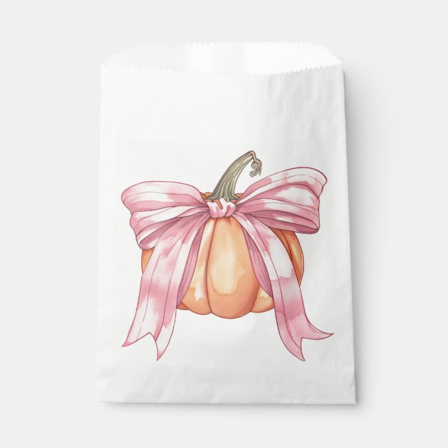 Pink Ribbon Pumpkin, Coquette Fall Pumpkin Bow Favour Bags (Front)