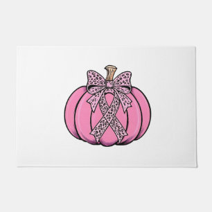 Pink Ribbon Pumpkin Face Halloween Breast Cancer Doormat