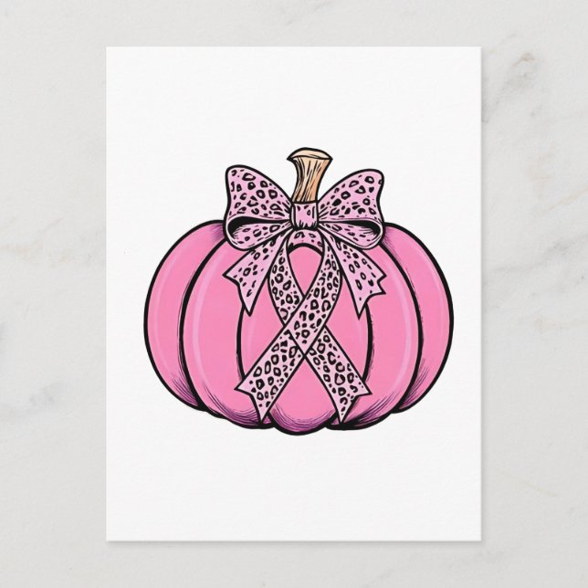 Pink Ribbon Pumpkin Face Halloween Breast Cancer  Invitation Postcard (Front)