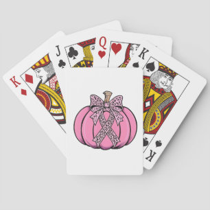 Pink Ribbon Pumpkin Face Halloween Breast Cancer Playing Cards
