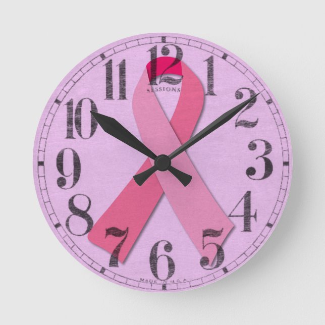 Pink Ribbon Round Clock (Front)