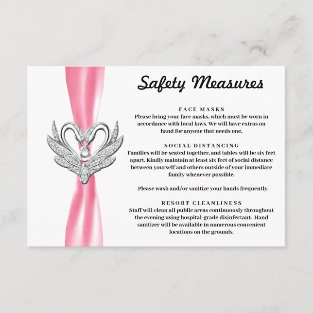 Pink Ribbon Silver Swans Safety Measures Enclosure Card (Front)