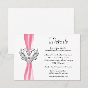 Pink Ribbon Silver Swans Wedding Details Enclosure Card
