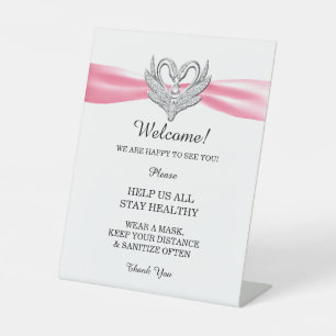 Pink Ribbon Silver Swans Wedding Safety  Pedestal Sign