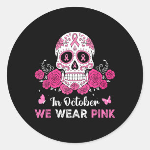 Pink Ribbon Skull Breast Cancer Awareness Hallowee Classic Round Sticker