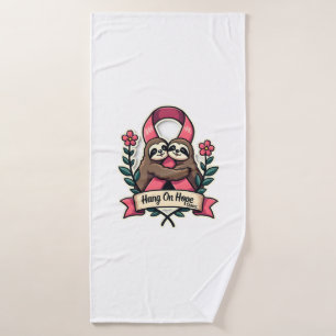 Pink Ribbon Sloth Support Vintage Awareness Art Bath Towel