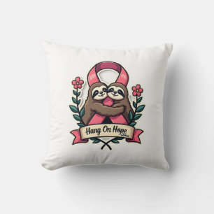 Pink Ribbon Sloth Support Vintage Awareness Art Cushion