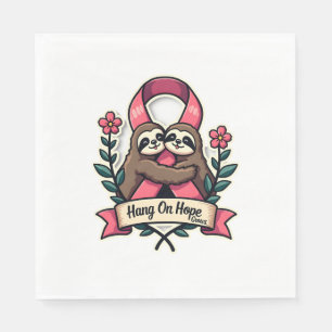 Pink Ribbon Sloth Support Vintage Awareness Art Napkin
