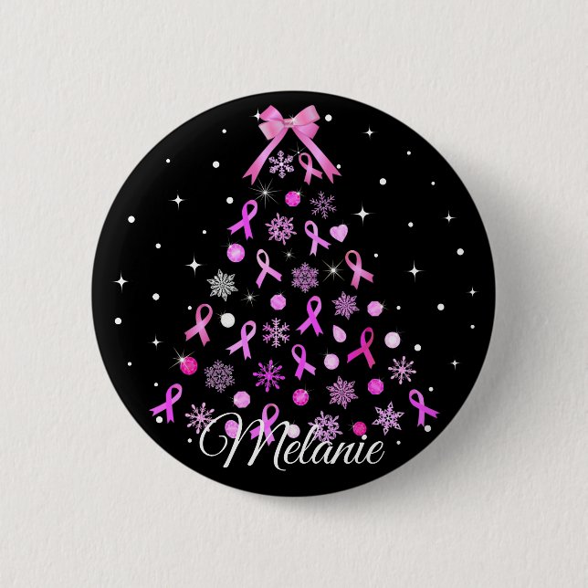 Pink Ribbon Snowflake Christmas Tree 6 Cm Round Badge (Front)