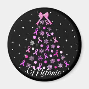 Pink Ribbon Snowflake Christmas Tree Magnet