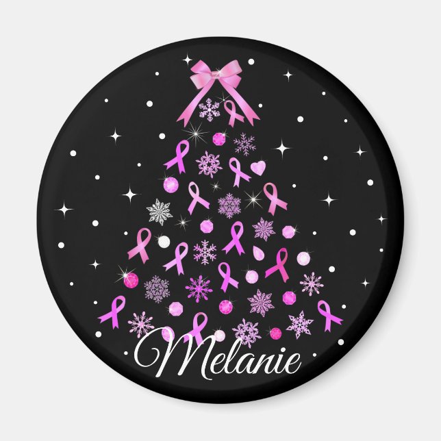 Pink Ribbon Snowflake Christmas Tree Magnet (Front)