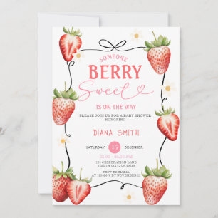 Pink Ribbon Strawberry Sweet Baby Shower Invitation