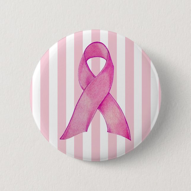 Pink Ribbon stripes Button (Front)